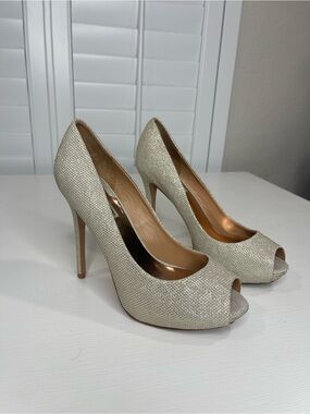 Badgley Mischa Gold Peep-Toe High Heels